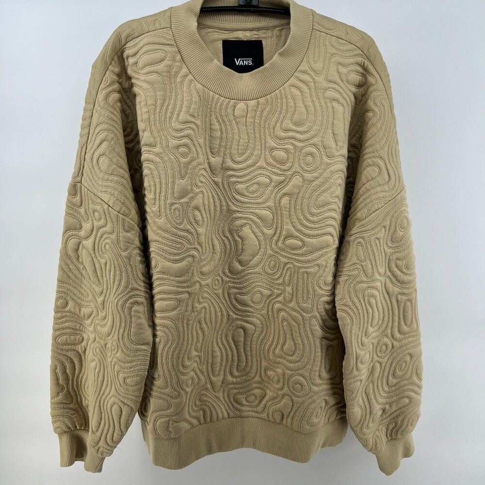 VANS Skate Maze Mock Crewneck Sweatshirt Topographic Knit Mojave Desert Beige M